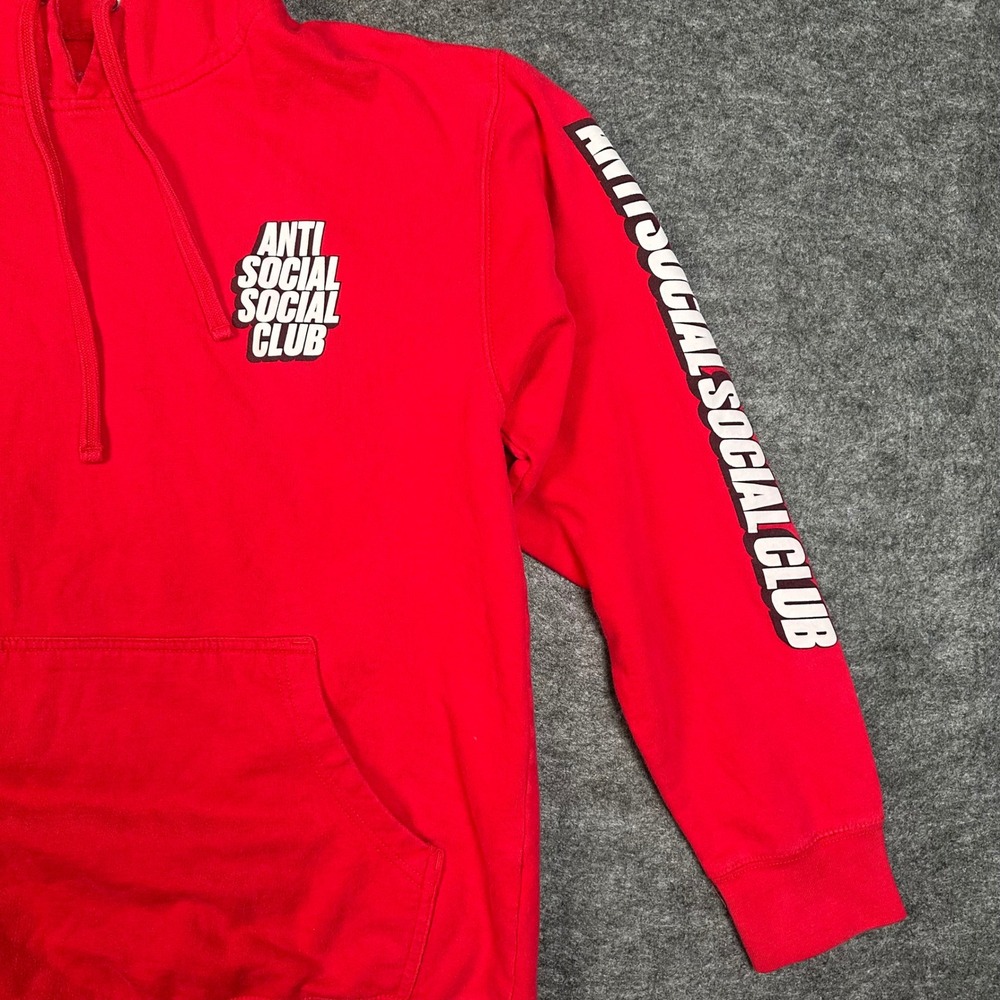 Anti Social Social Club ASSC Red Hoodie Pullover Sleeve Print Logo Mens Medium - Picture 13 of 16